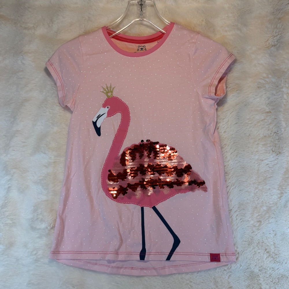 Harry‎ Bear Girls Pink Flamingo Sequin Polka Dot Short Sleeve T-Shirt